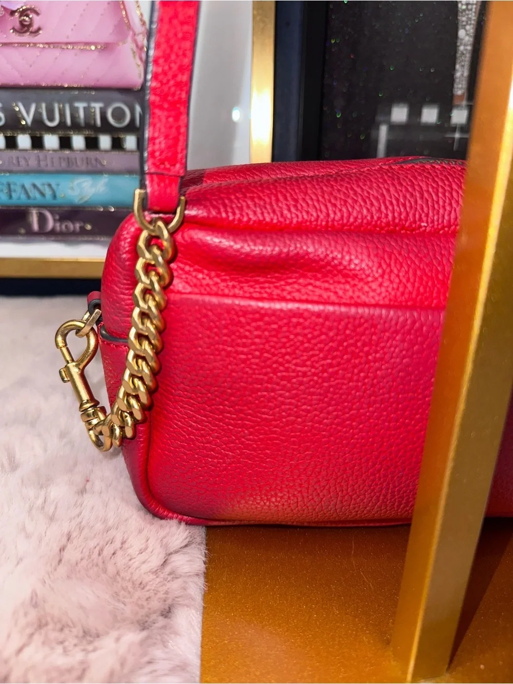 👜 Tory Burch Perry Bombe Mini Camera Bag Crossbody – Red Pebbled Leather